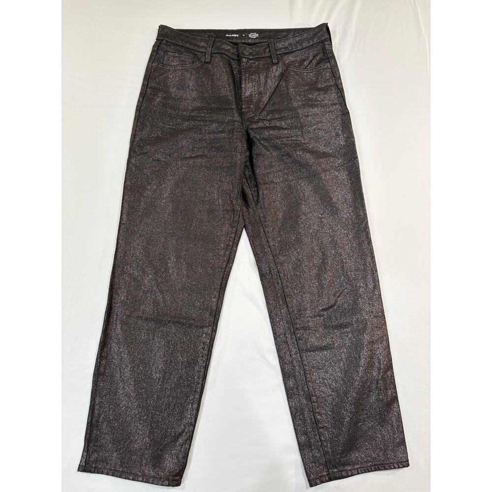 Old Navy OG Loose Fit Black Shine Sparkle Straight Leg High Rise Jeans Size 12